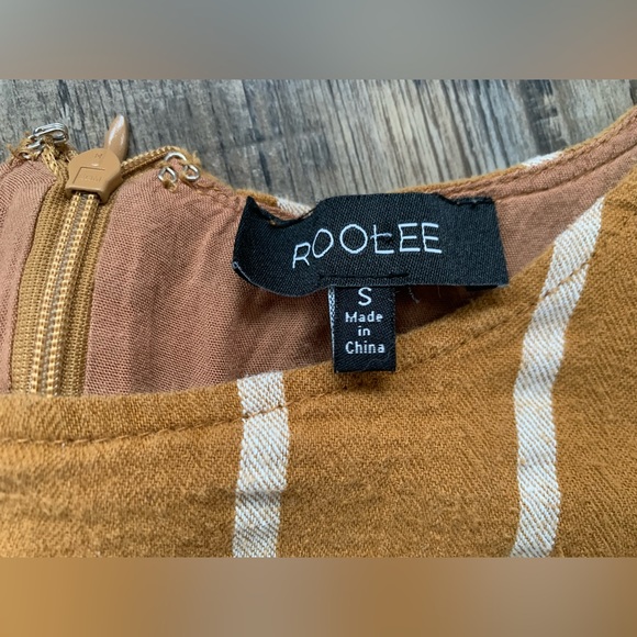 ✨SOLD✨Roolee Cotton Mustard Yellow/Striped 3/4 Sleeve Dress with Pockets Small - Picture 2 of 12